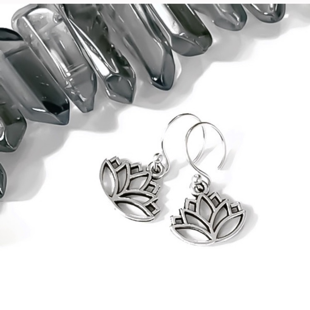 Sterling Silver Lotus Drop Earrings - Picture 3 of 4